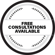 A black and white circle with the words `` free consultations available '' on it.