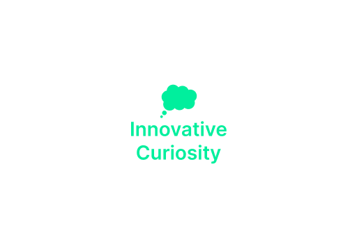 Green brain icon above the words “Innovative Curiosity” on a white background