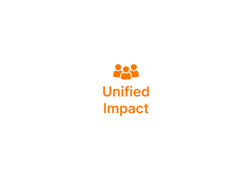Orange Unified Impact logo with three people icons above the text on a white background
