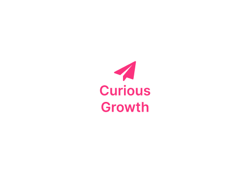 Pink paper airplane logo above the words “Curious Growth” on a white background