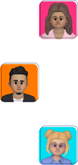 Three avatar icons stacked vertically: pink-haired, dark-haired, and blonde cartoon faces.