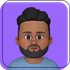 Cartoon avatar with dark hair and beard on a purple background