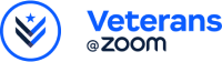 Veterans at Zoom logo with blue shield icon and text on white background
