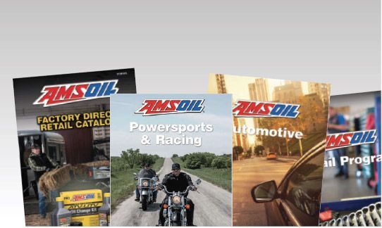 AMSOIL product catalogs featuring automotive, powersports, and retail categories.