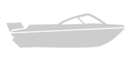 Silhouette of a motorboat, showing the hull, windshield, and cabin frame, against a white background.