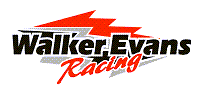 The logo for walker evans racing has a lightning bolt on it.
