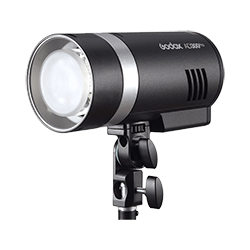 Black Godox H3600M LED studio light on a stand.