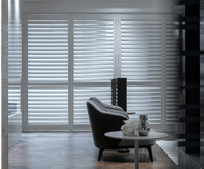 White Shutters Blinds in overlooking buildings