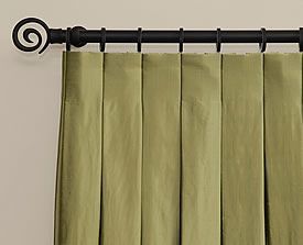 Inverted Pleat Blinds hanging on color black metal curtain rod