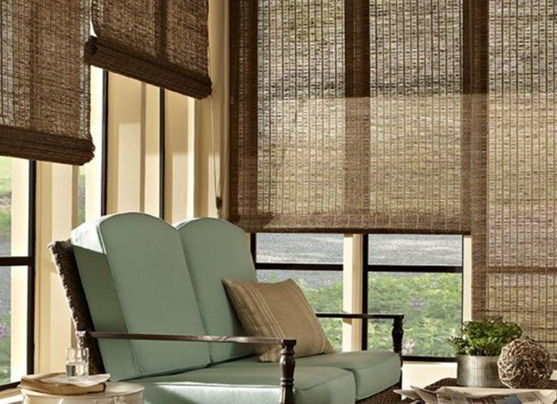 Brown Woven Shade design in a living room