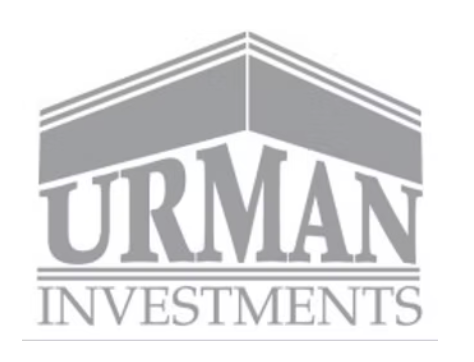Gray logo for Urman Investments, with the name under a stylized building outline.