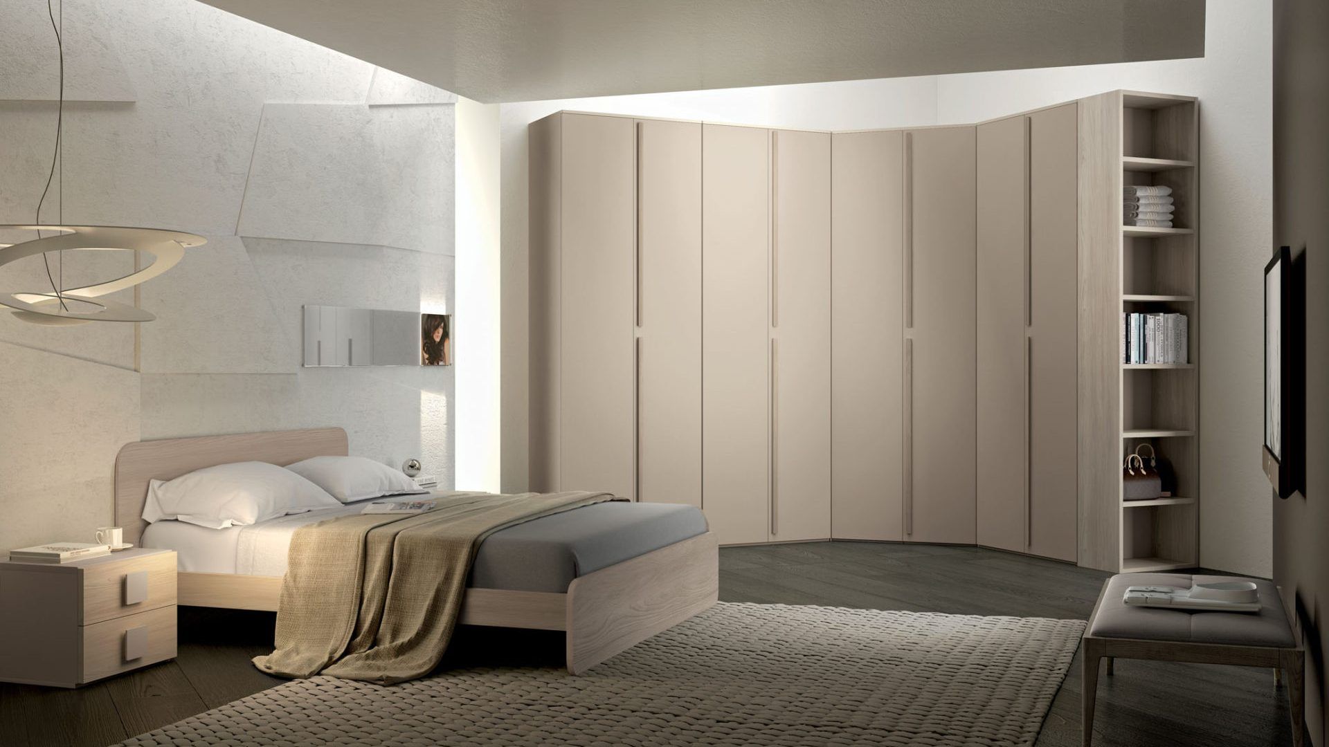 camera da letto con armadio beige ad angolo