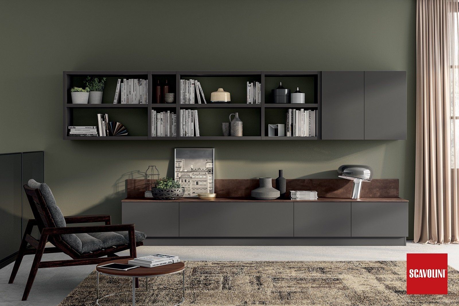 zona living con pensili grigio antracite