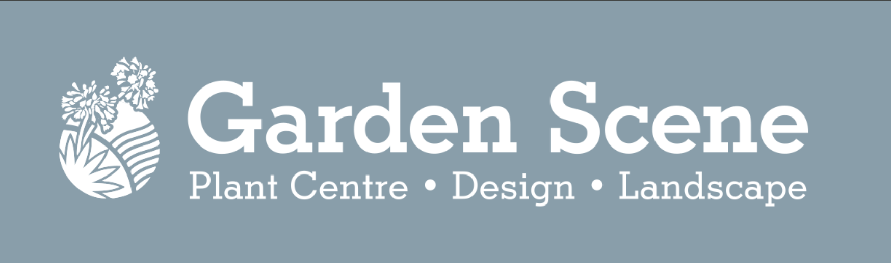 Garden Scene logo with a plant illustration and text: Plant Centre • Design • Landscape.
