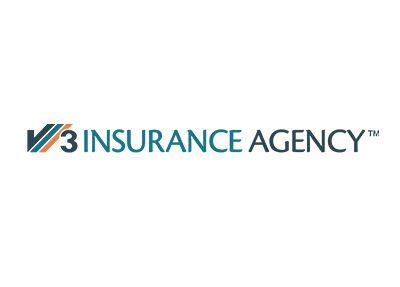 Logo for V3 Insurance Agency with a teal and orange stylized 