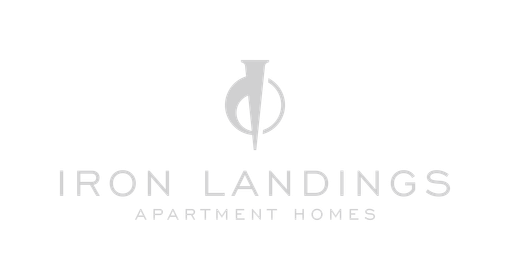 The logo for iron landings apartment homes is a black and white logo.