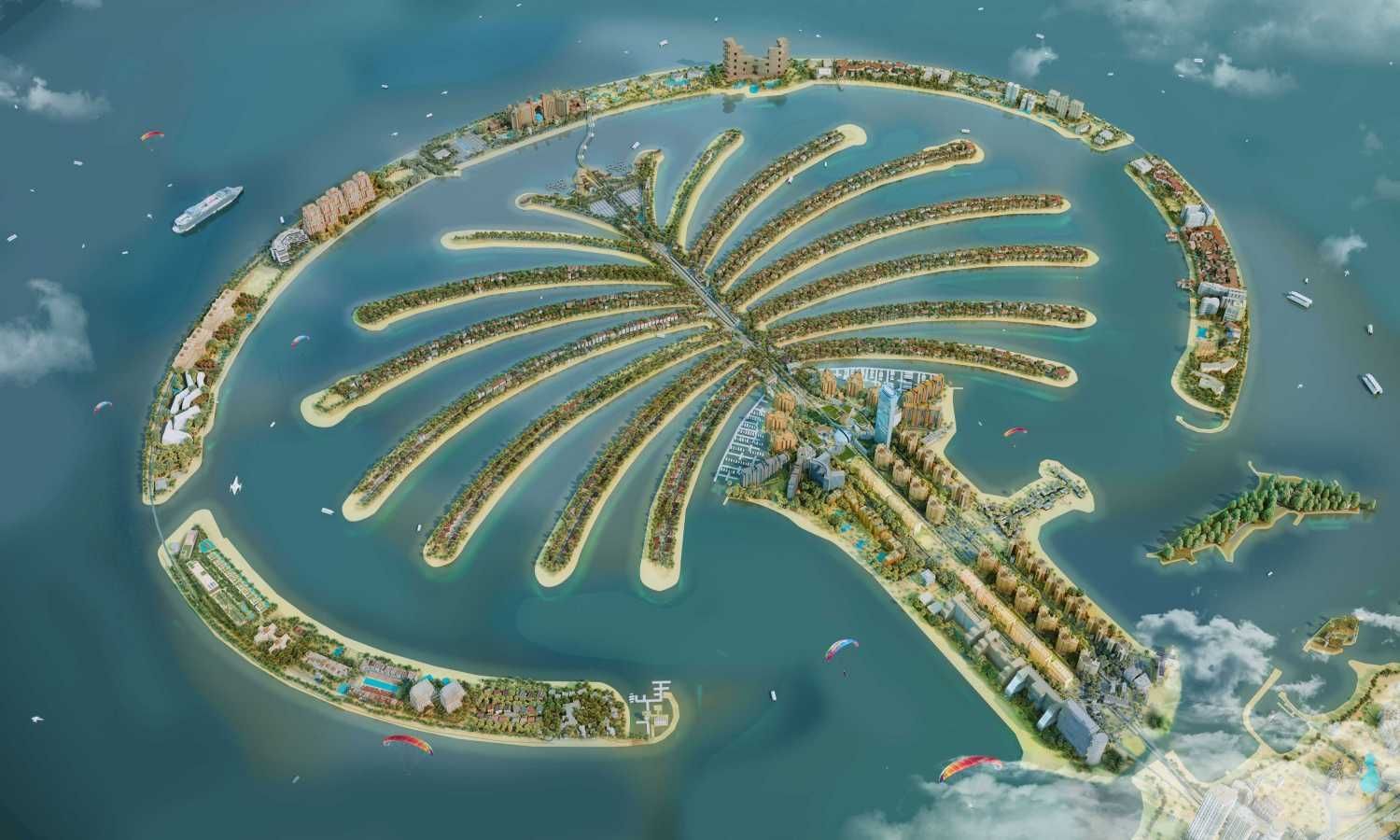 Palm Jumeirah Dubai iconic, luxurious island offering exclusive residences, upscale dining, shopping, breathtaking views