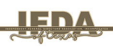 Logo for the Independent Funeral Directors Association of Texas. The logo is brown with a white background.