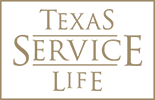 Texas Service Life logo. Beige text on a white background.