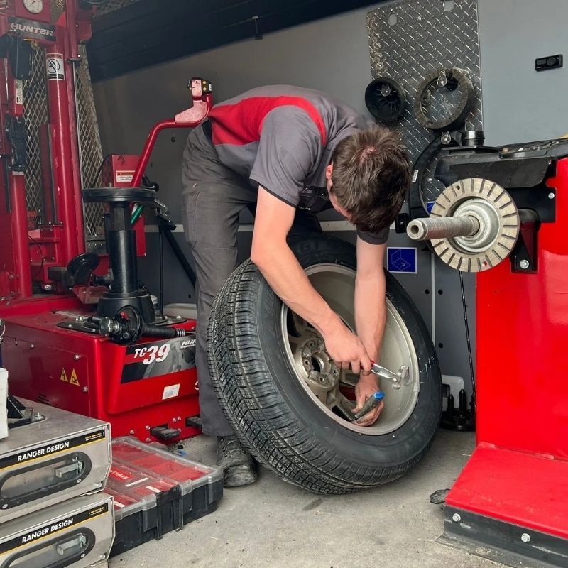 mobile tire repair in progress