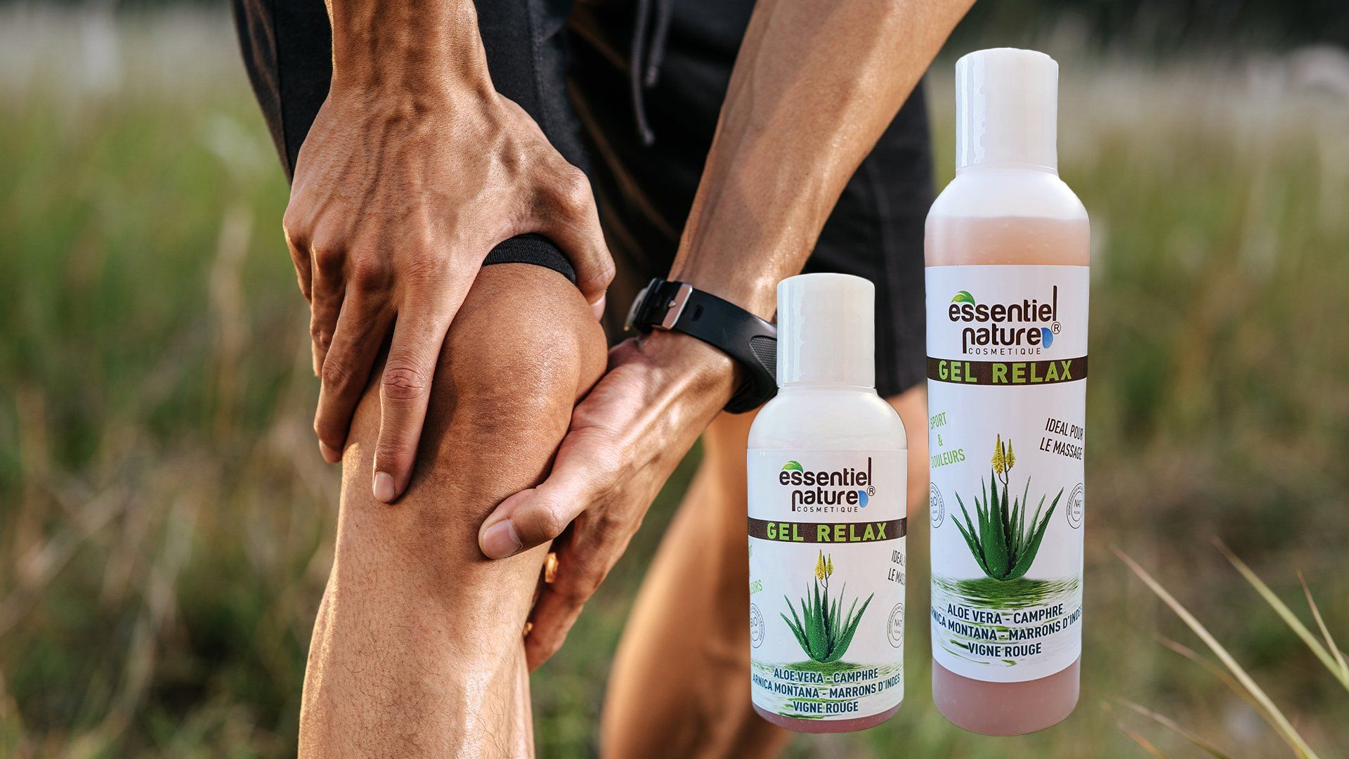 gel relaxant  musculaire 100% NATUREL composé d'aloe vera, camphre, marrons d'Indes, vigne rouge, menthol