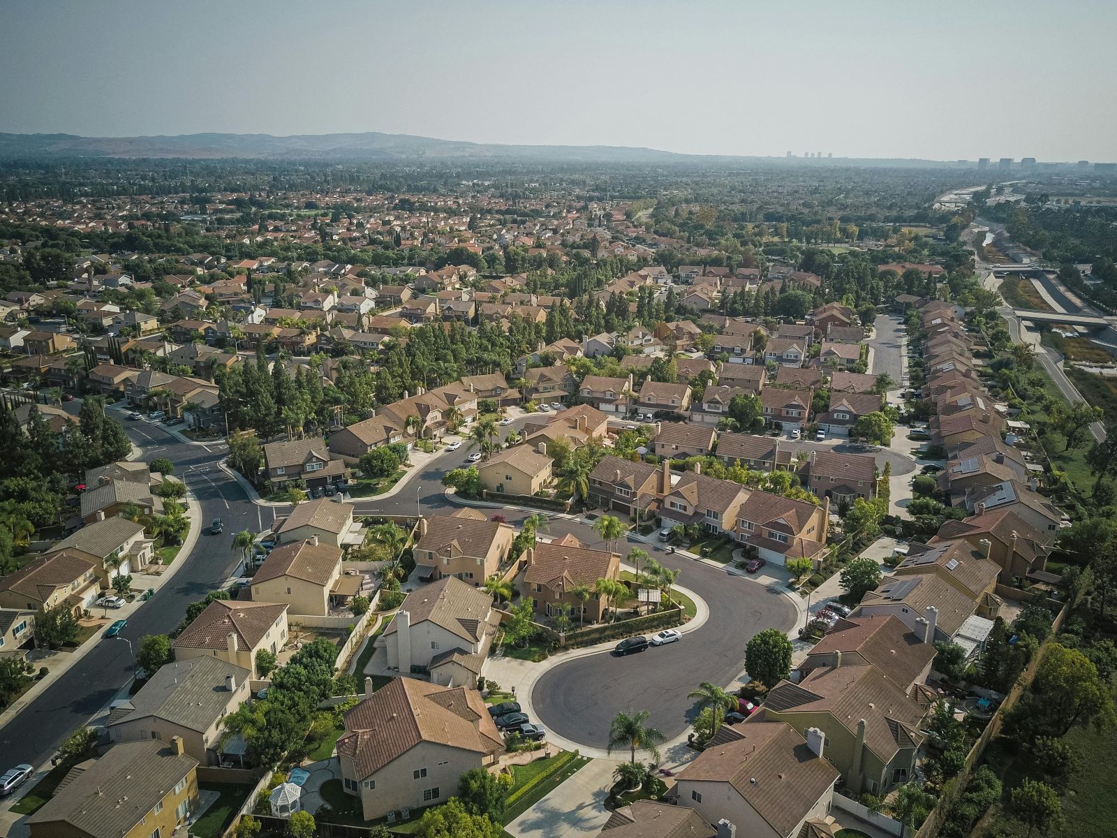 Aerial view of houses on a suburbs.