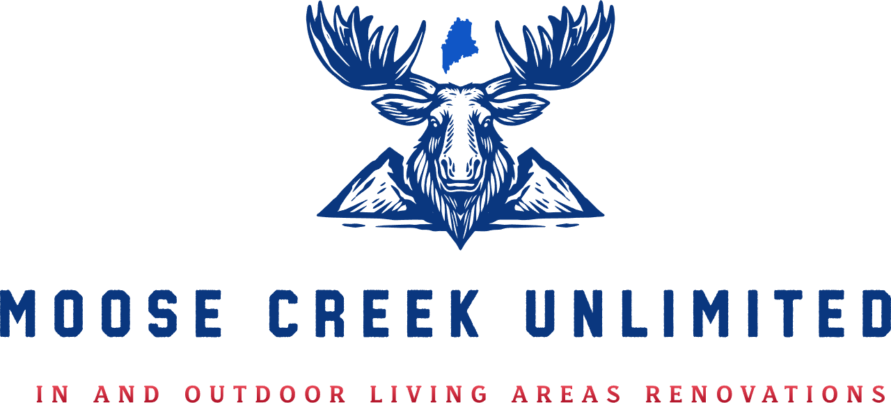 Logo of a moose with antlers, state outline, and mountains above the text "Moose Creek Unlimited" with renovation details.