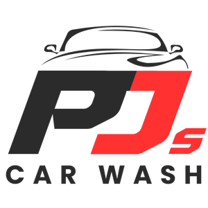 PJ's Car Wash logo with a stylized car above the letters 