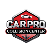 CarPro Collision Center logo: red, silver, and black emblem with a car silhouette.