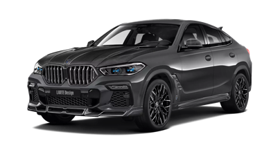 A black BMW X6 is shown on a white background.