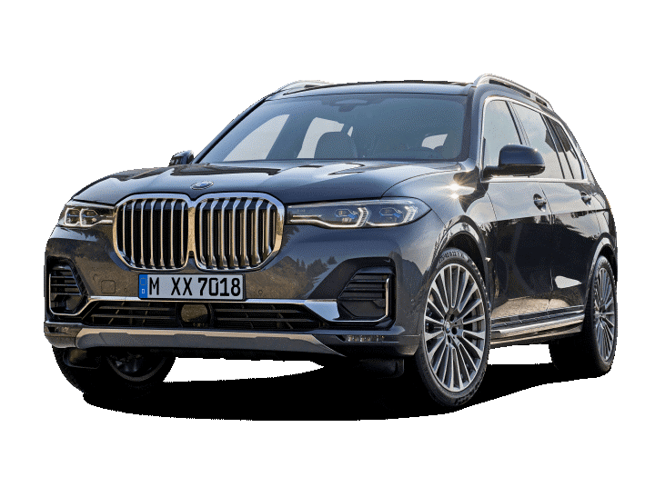 A black BMW X7 is shown on a white background.