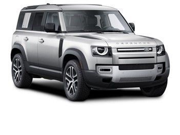 A silver Land Rover Defender is shown on a white background.