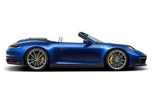 A blue Porsche convertible on a white background.