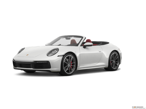 A white Porsche 911 Carrera S convertible is shown on a white background.