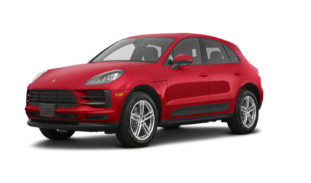 A red Porsche Macan is shown on a white background.