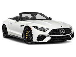 A white Mercedes Benz SL55 convertible on a white background.