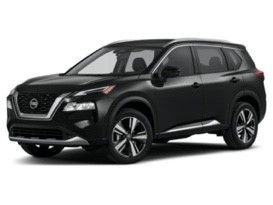 A black Nissan Rogue is shown on a white background.