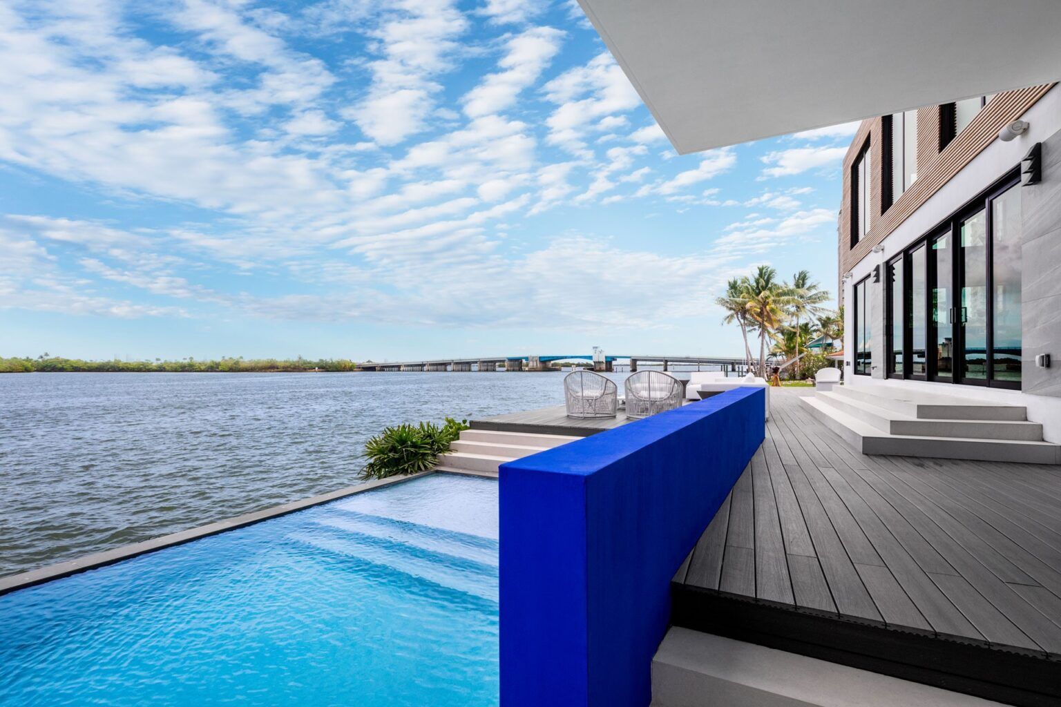 There is a swimming pool in the middle of a large body of water.