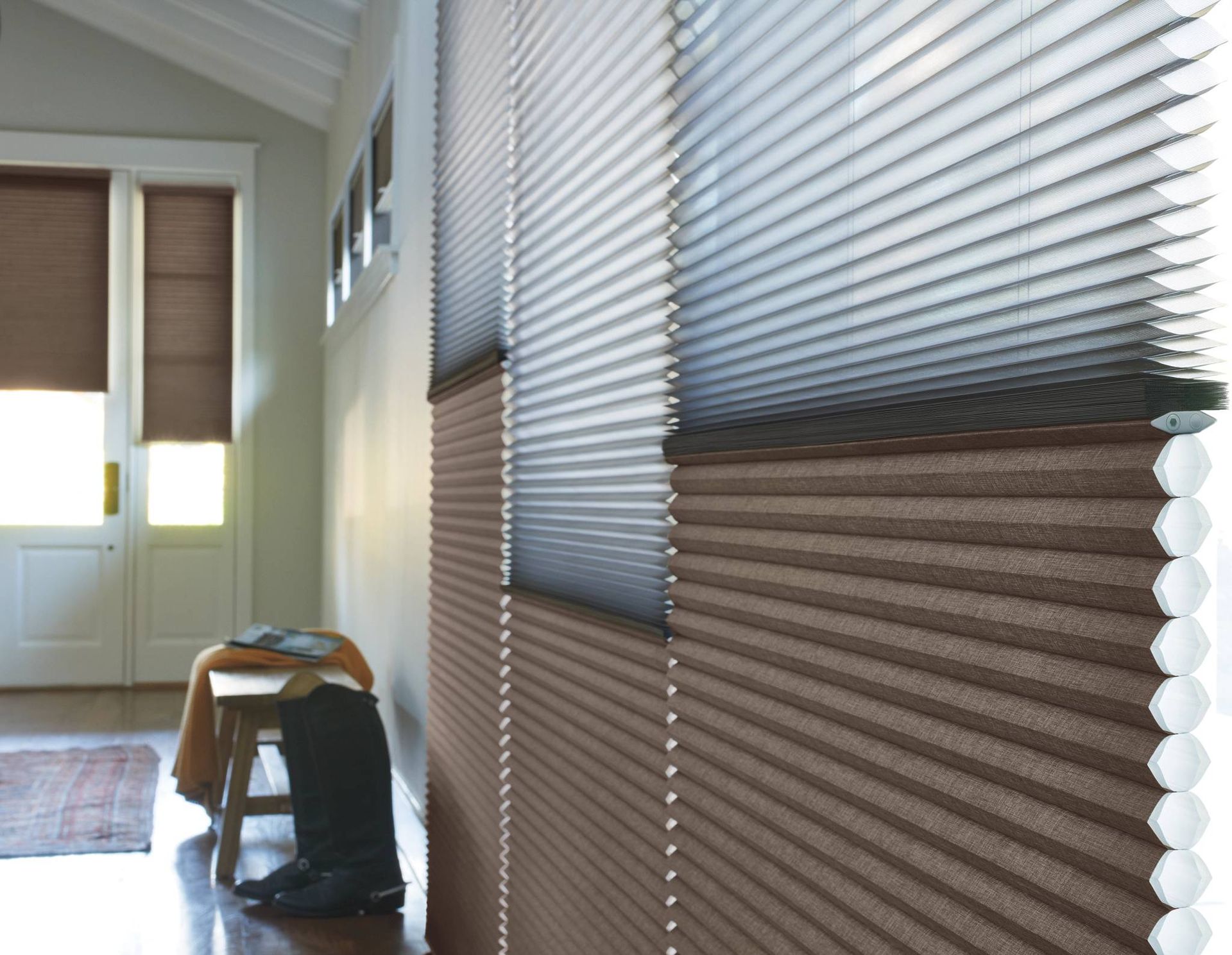 Hunter Douglas Duette® Cellular Shades covering entryway windows near Toledo, OH