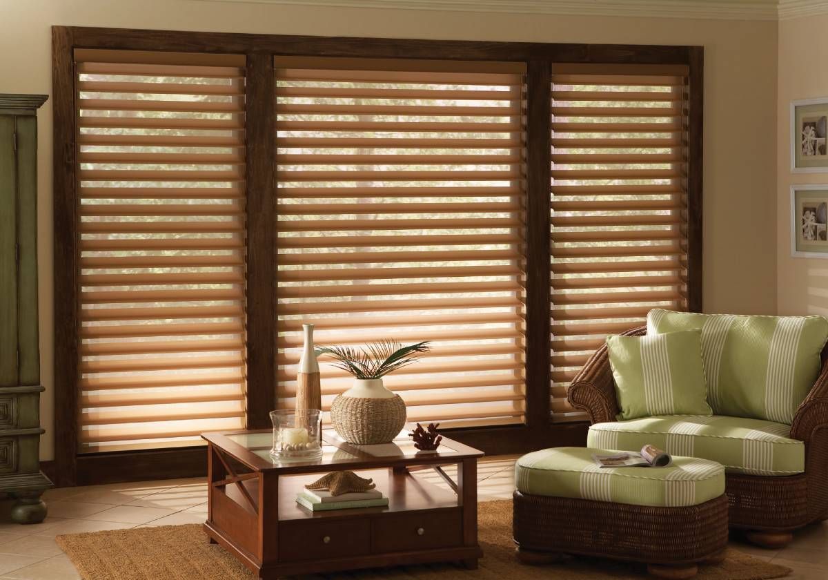 Hunter Douglas Silhouette® Sheer Shades covering a large window in a living room near Toledo, OH