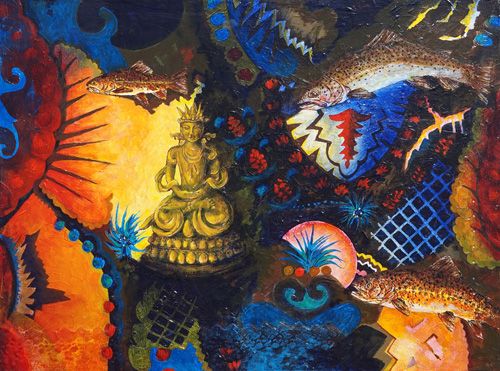 an acrylic painting with an Asian theme