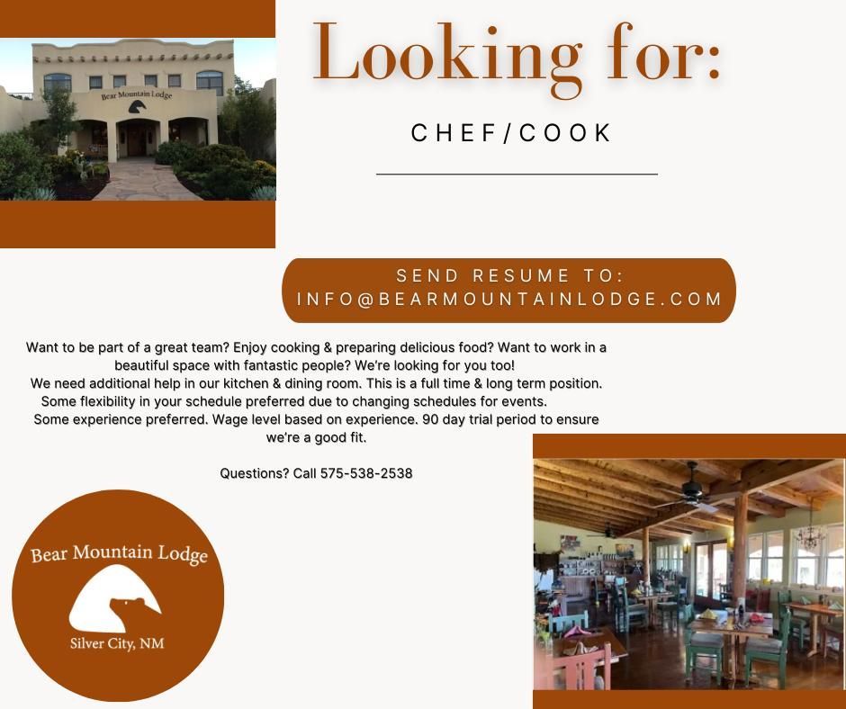 a poster for a restaurant that is looking for a chef / cook .