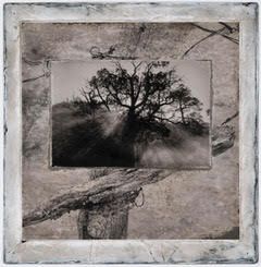 Graffiti on a weathered metal surface, featuring blue, black, and yellow paint.