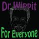 White outline of a man with blue eyes, text "Dr Wippit For Everyone" on a black background.