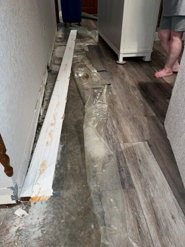 This is a picture of the living room floor.  The washing machine overflowed, and water flowed throug