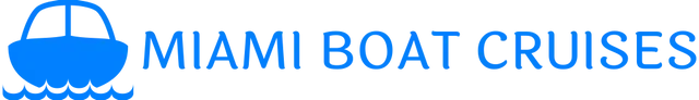 The logo for miami boat cruises is blue and white