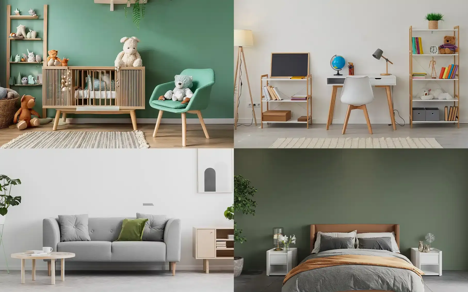 A Collage of Four Pictures of Different Rooms With Green Walls — AJM's Air Conditioning Centre in Lismore, NSW