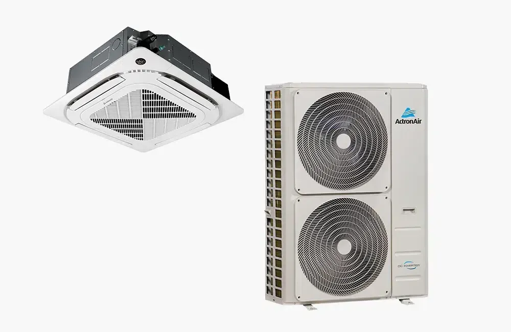 A Picture of a Cassette Air Conditioner and a Fan on a White Background — AJM's Air Conditioning Centre in Lismore, NSW