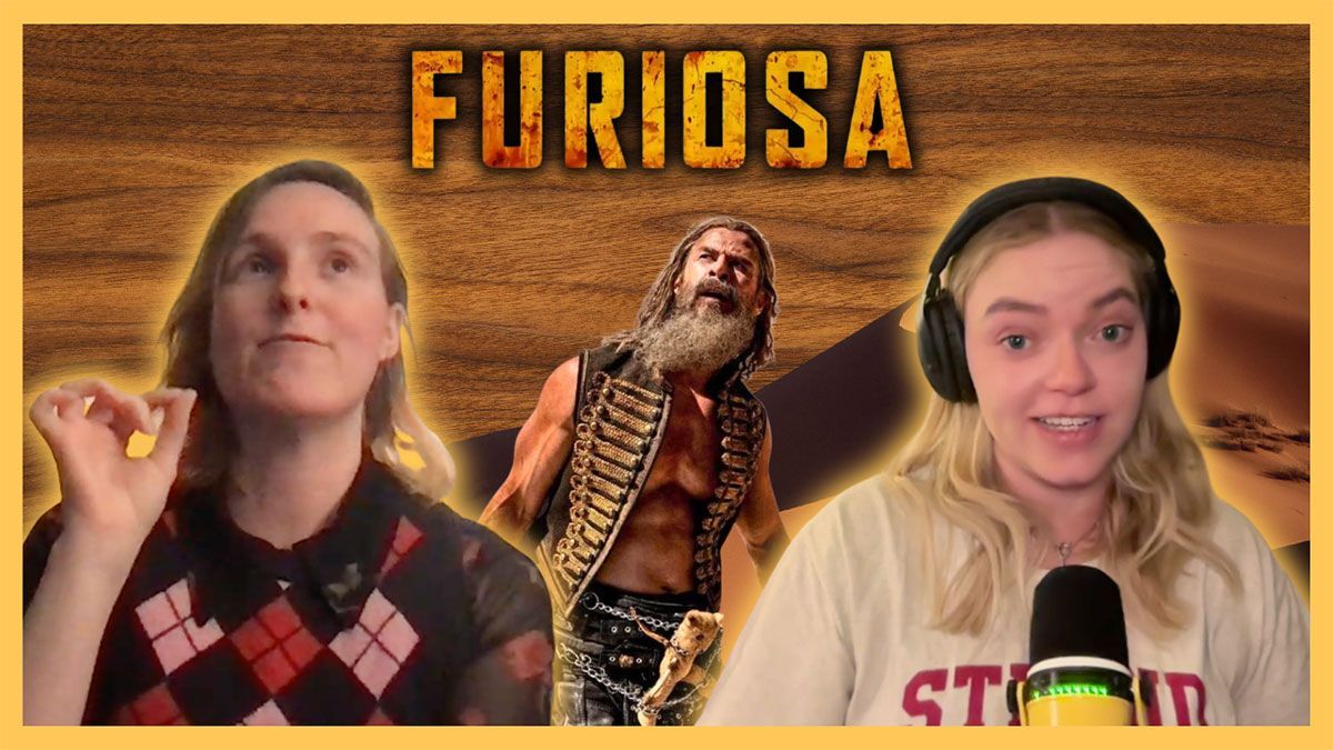 A woman wearing headphones is standing next to a man with a beard.