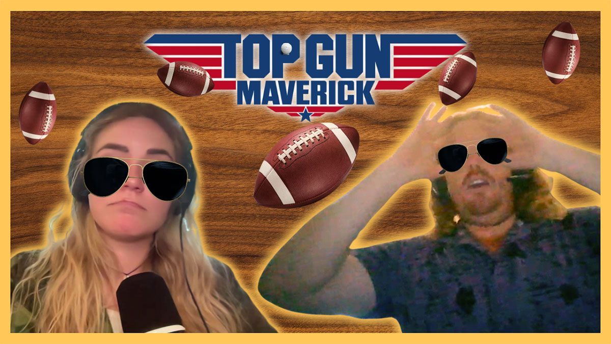 A man and a woman are holding footballs in front of their eyes.